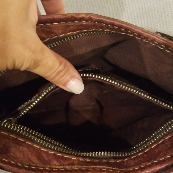 RUEHL Genuine Leather Brown Purse Handbag Shoulder Zip Button - Picture 7 of 8